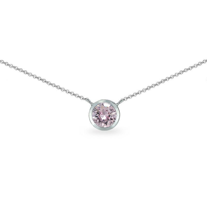 GemStar USA Sterling Silver Pink 6mm Round Bezel-Set Dainty Choker Necklace Made with European Crystals - Image 1